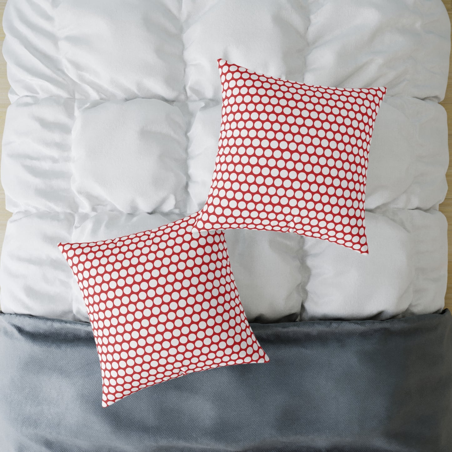 White Polka Dot on Red Christmas Decorative Pillow | Double‑Sided Poly Canvas Cushion, Vibrant Holiday Décor, 5 Sizes