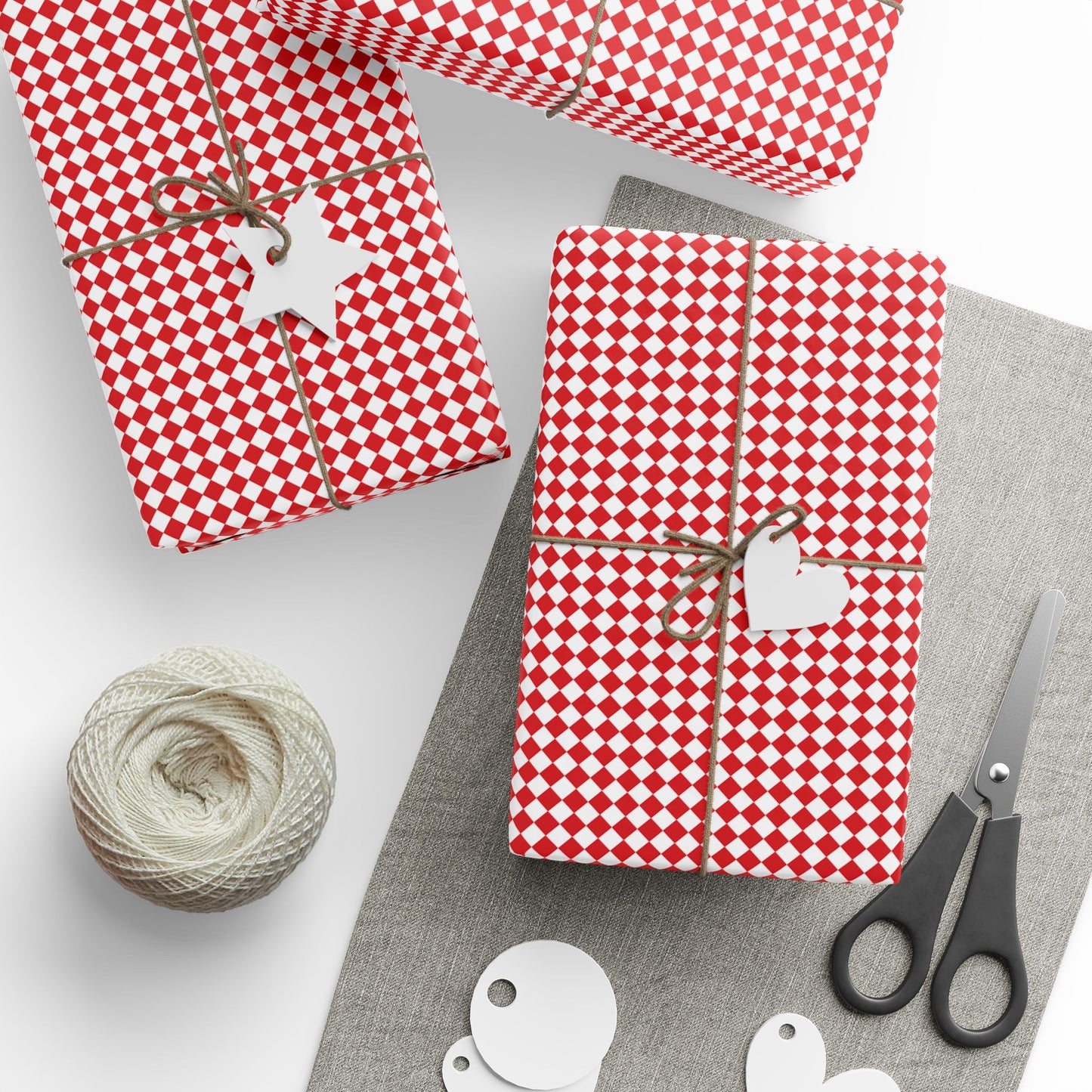 Red & White Argyle Wrapping Paper | Luxury Matte or Glossy Gift Wrap, 90gsm Fine Art Paper, 3 Sizes
