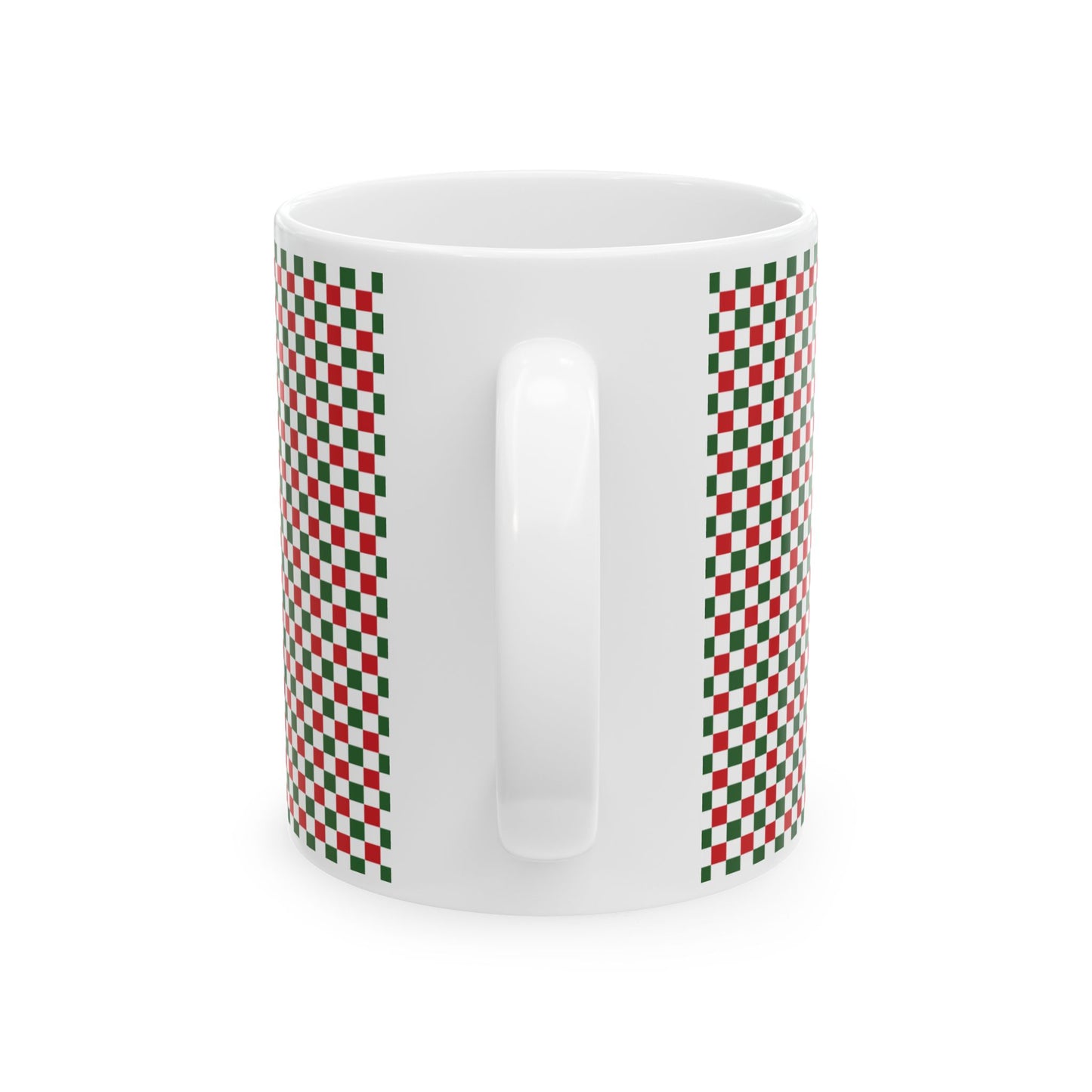 Christmas Red & Green Checkered Ceramic Mug, (11oz, 15oz)