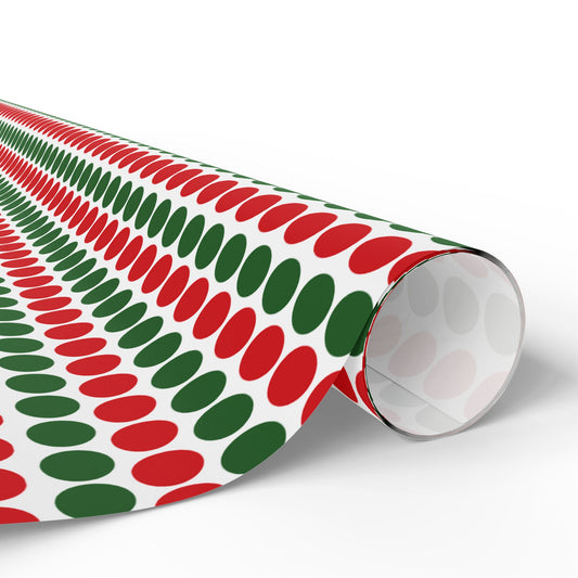Red & Green Polka Dot Striped Wrapping Paper | Luxury Matte or Glossy Gift Wrap, 90gsm Fine Art Paper, 3 Sizes