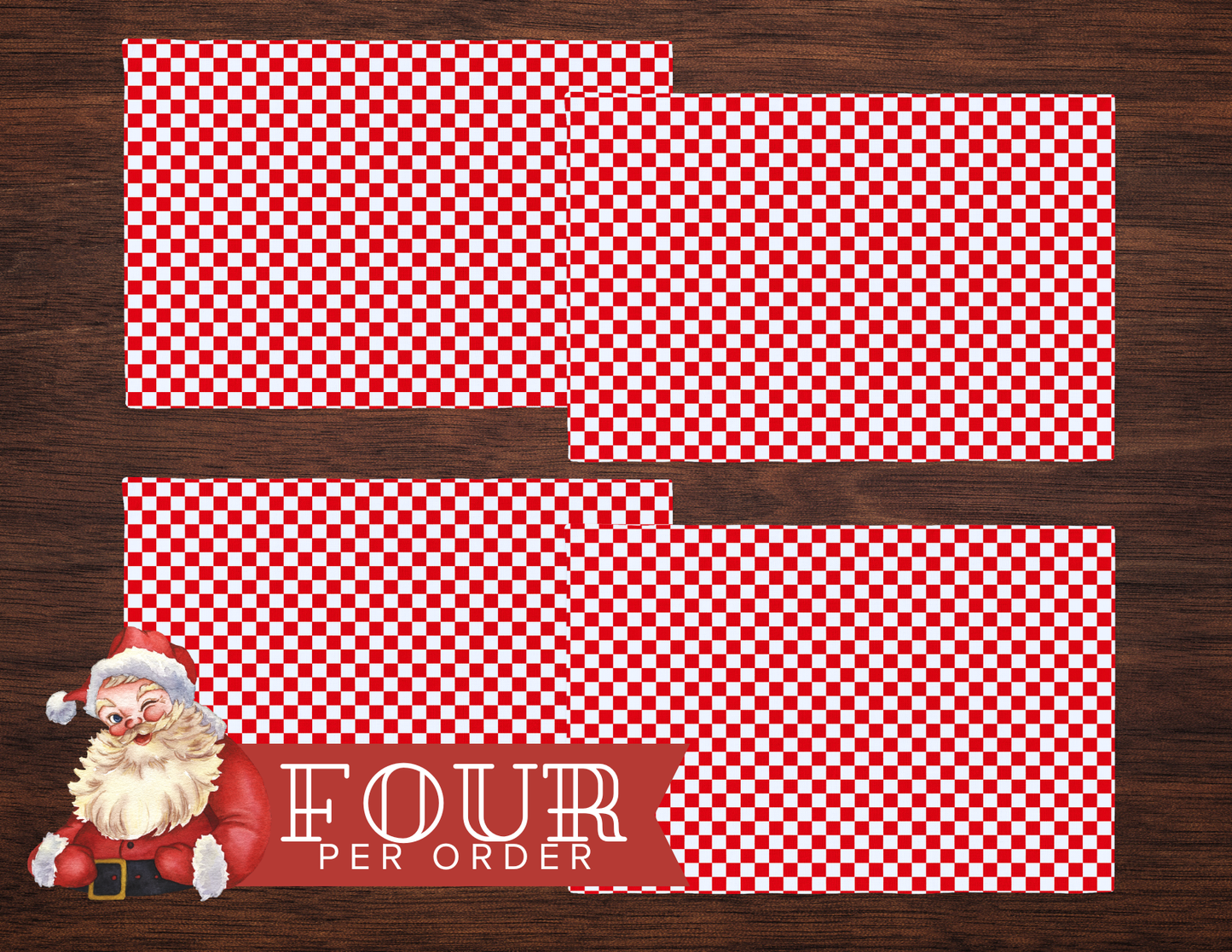 Red & White Check Polyester Placemats | Christmas Holiday Cloth Dining Mat Set, Festive Farmhouse Décor, Washable