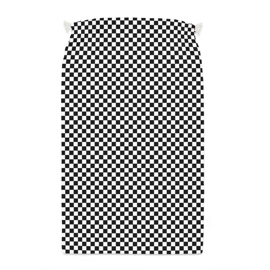 Black Check All-Over Print Reusable Cloth Gift Sack |  Large Drawstring Zero Waste Holiday Wrapping