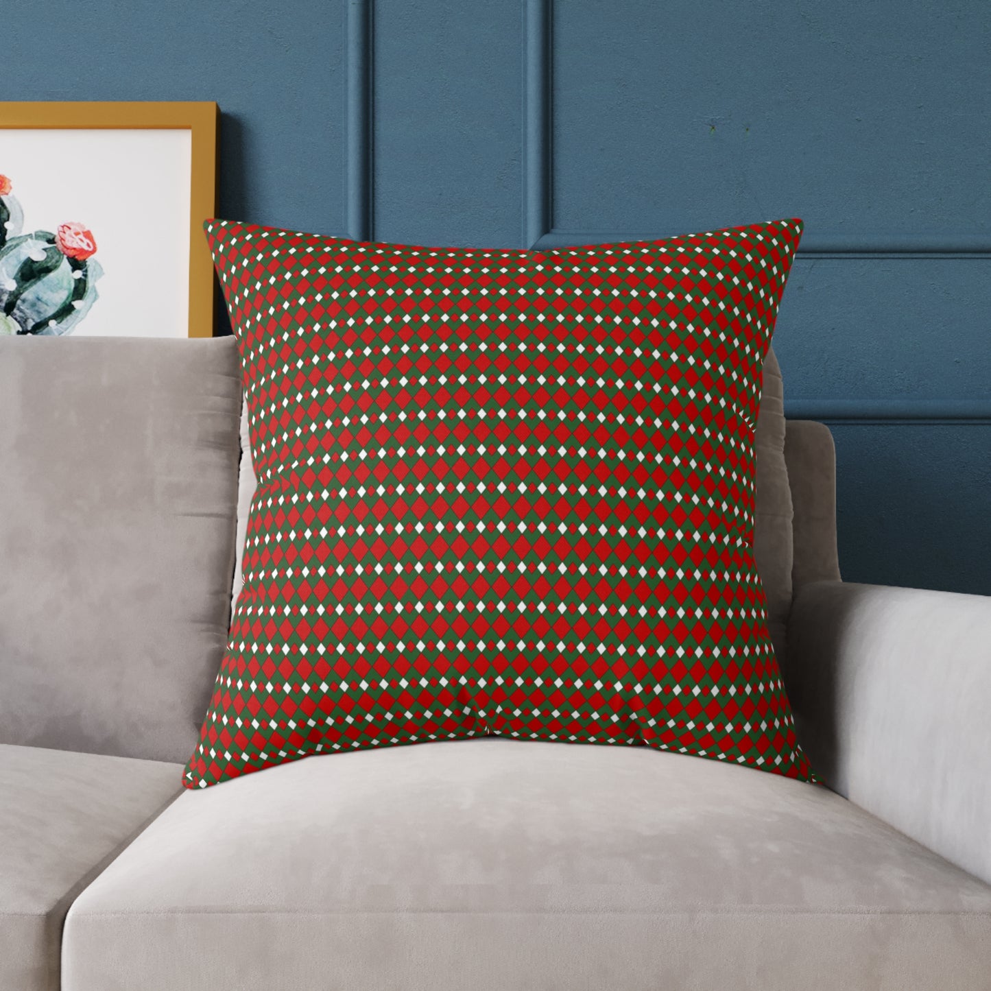 Fancy Argyle Christmas Decorative Pillow | Double‑Sided Poly Canvas Cushion, Vibrant Holiday Décor, 5 Sizes