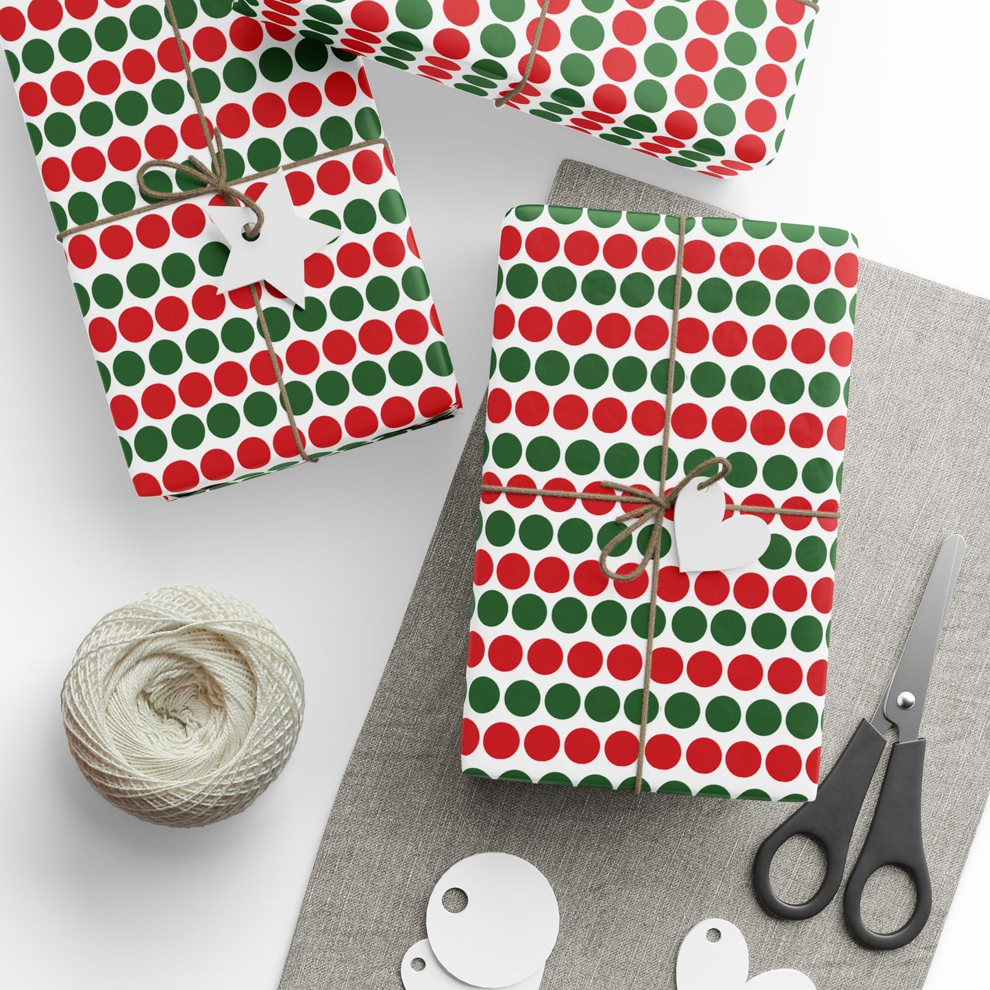 Red & Green Polka Dot Striped Wrapping Paper | Luxury Matte or Glossy Gift Wrap, 90gsm Fine Art Paper, 3 Sizes