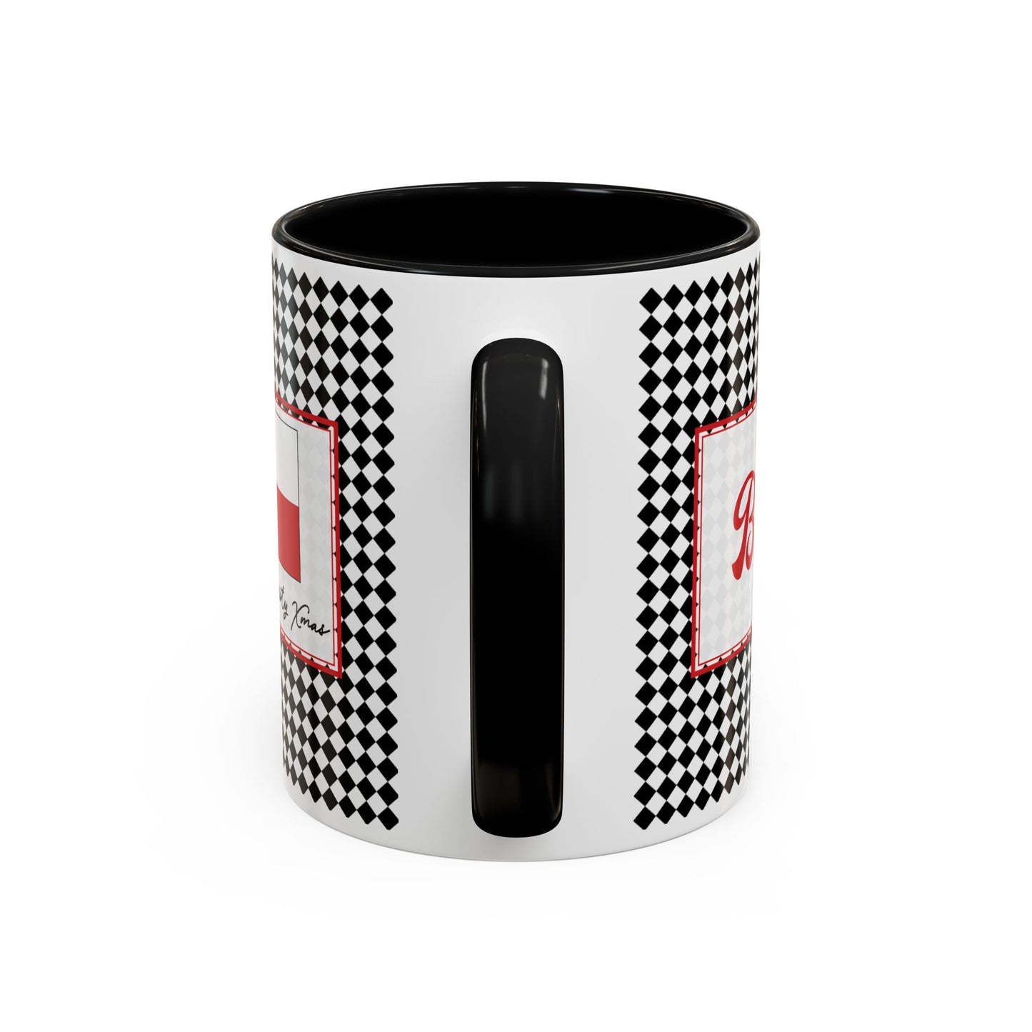 Blitz- Black Argyle Personalizable Christmas Ceramic Mug (11oz, 15 oz)