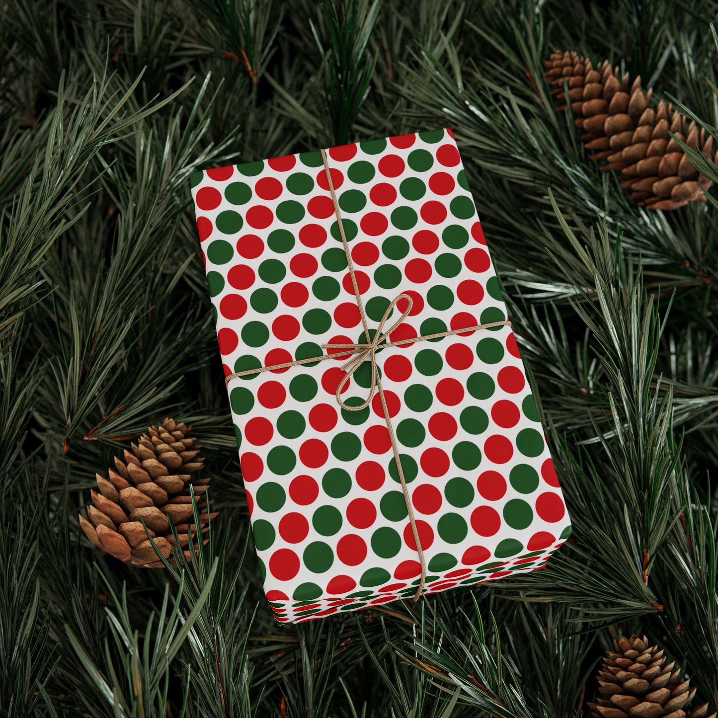 Red & Green Polka Dot Party Wrapping Paper | Luxury Matte or Glossy Gift Wrap, 90gsm Fine Art Paper, 3 Sizes