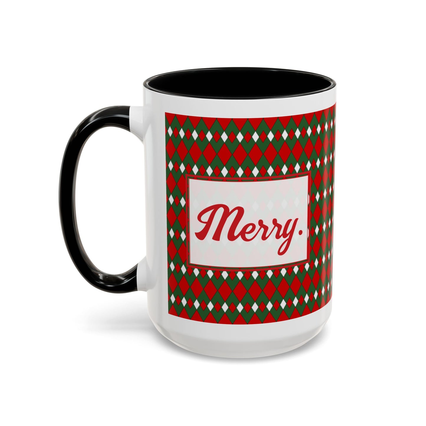 Merry- Christmas Fancy Argyle Personalizable Christmas Ceramic Mug (11oz, 15 oz)