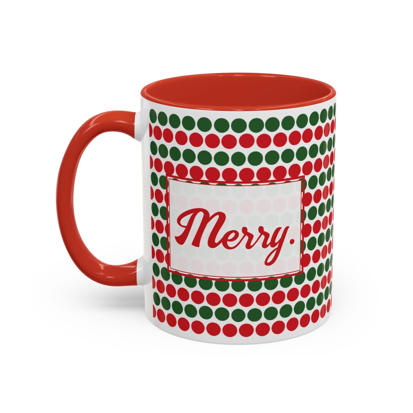 Merry- Christmas Polka Dots Personalizable Christmas Ceramic Mug (11oz, 15 oz)