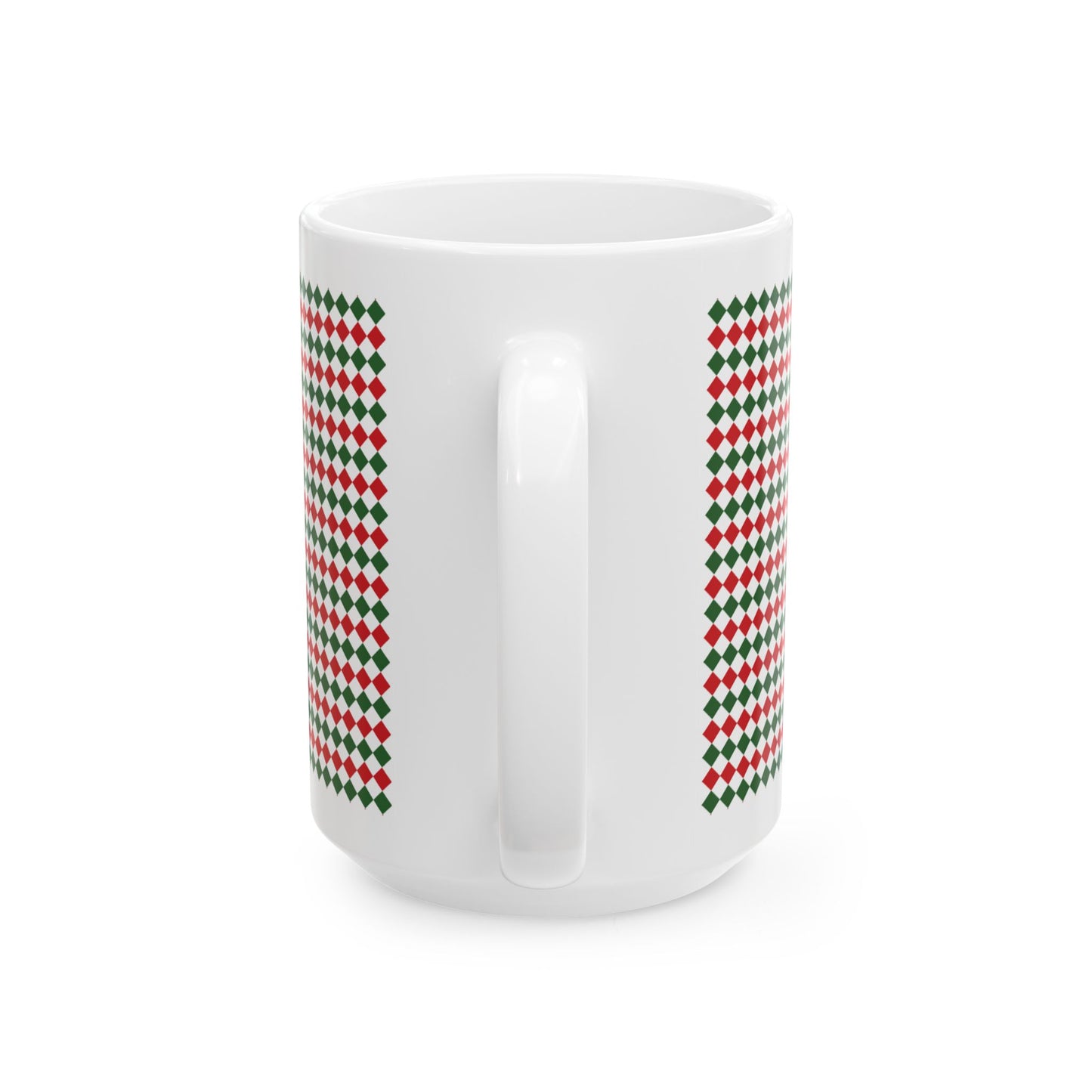 Christmas Red & Green Argyle Ceramic Mug, (11oz, 15oz)