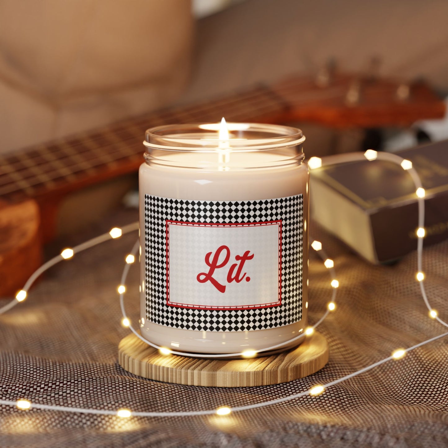 Lit- Black Argyle Scented Soy Candle, 9oz