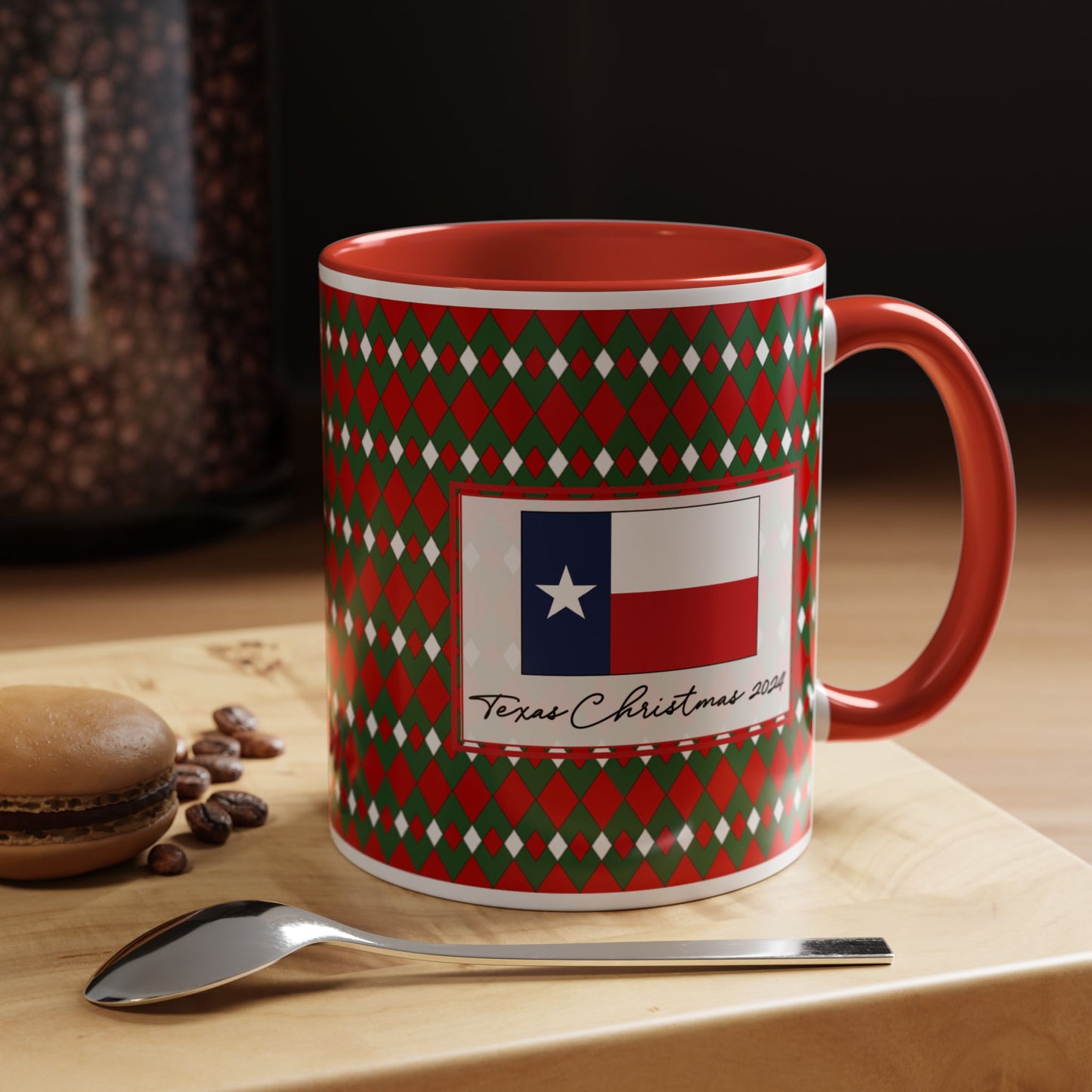 Jolly- Christmas Fancy Argyle Personalizable Christmas Ceramic Mug (11oz, 15 oz)