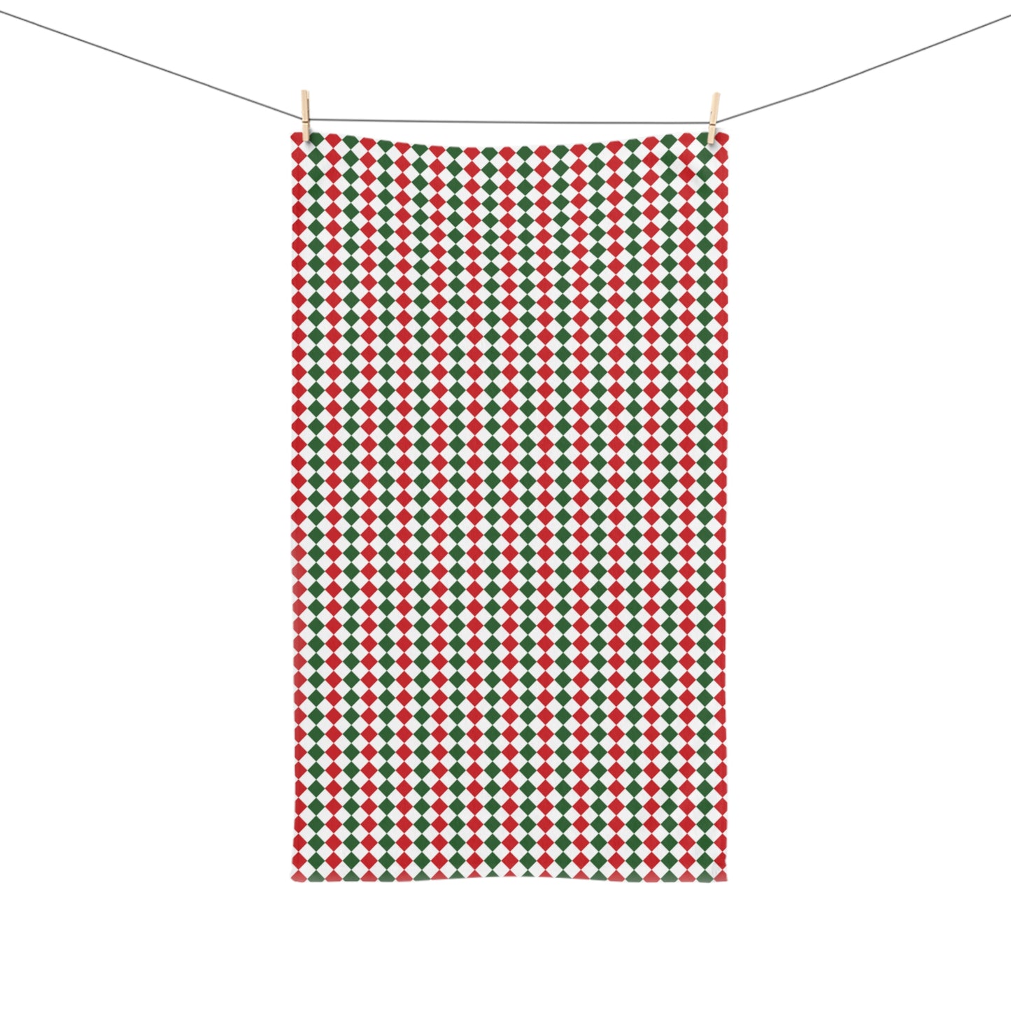Red Green & White Argyle Holiday Hand Towel | Soft Cotton Back, Polyester Front, Festive Home Décor