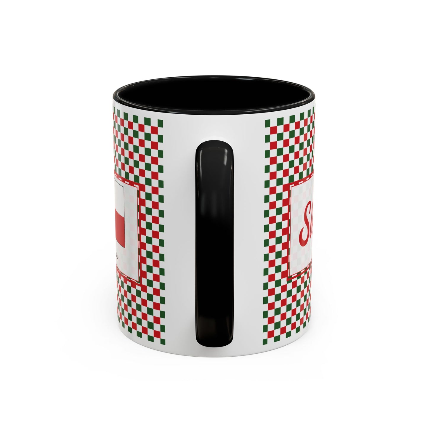 Sleigh- Christmas Checkered Personalizable Christmas Ceramic Mug (11oz, 15 oz)