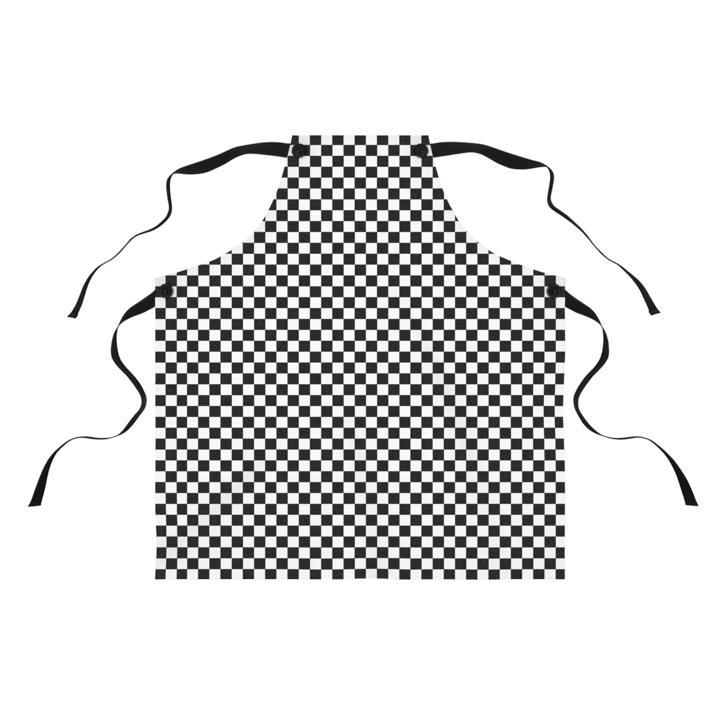 Black & White Check Holiday Apron | Lightweight 100% Polyester Twill, Detachable Black Twill Straps
