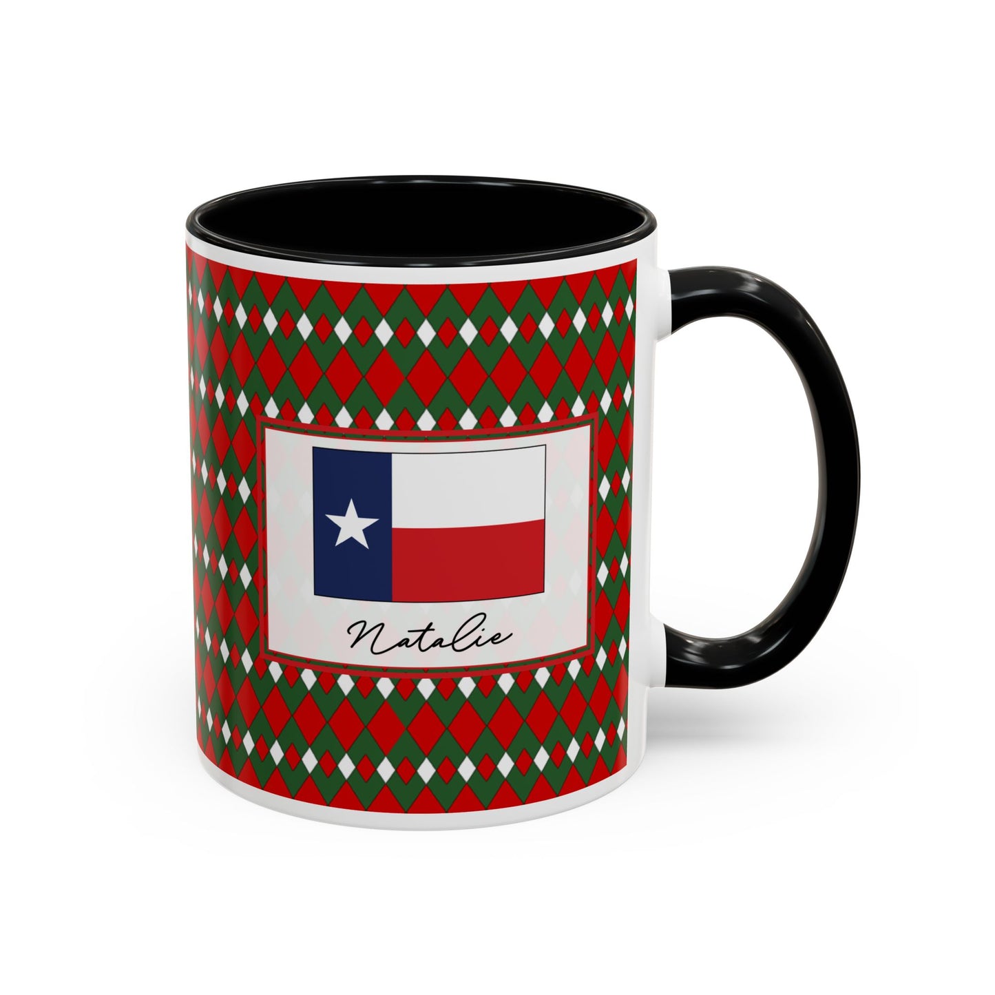 Sleigh- Christmas Fancy Argyle Personalizable Christmas Ceramic Mug (11oz, 15 oz)