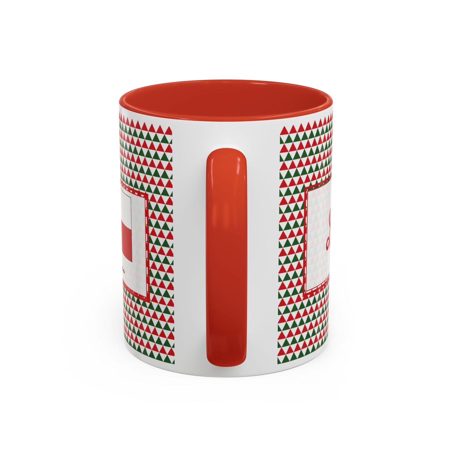 Lit- Red & Green Triangles Personalizable Christmas Ceramic Mug (11oz, 15 oz)