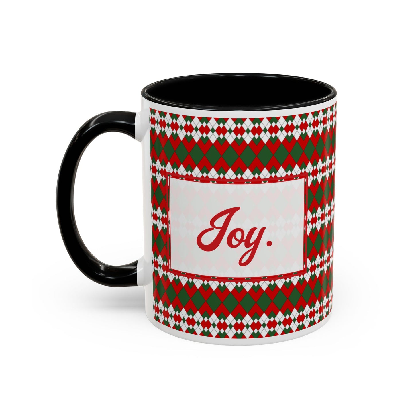 Joy- Christmas Extra Argyle Personalizable Christmas Ceramic Mug (11oz, 15 oz)