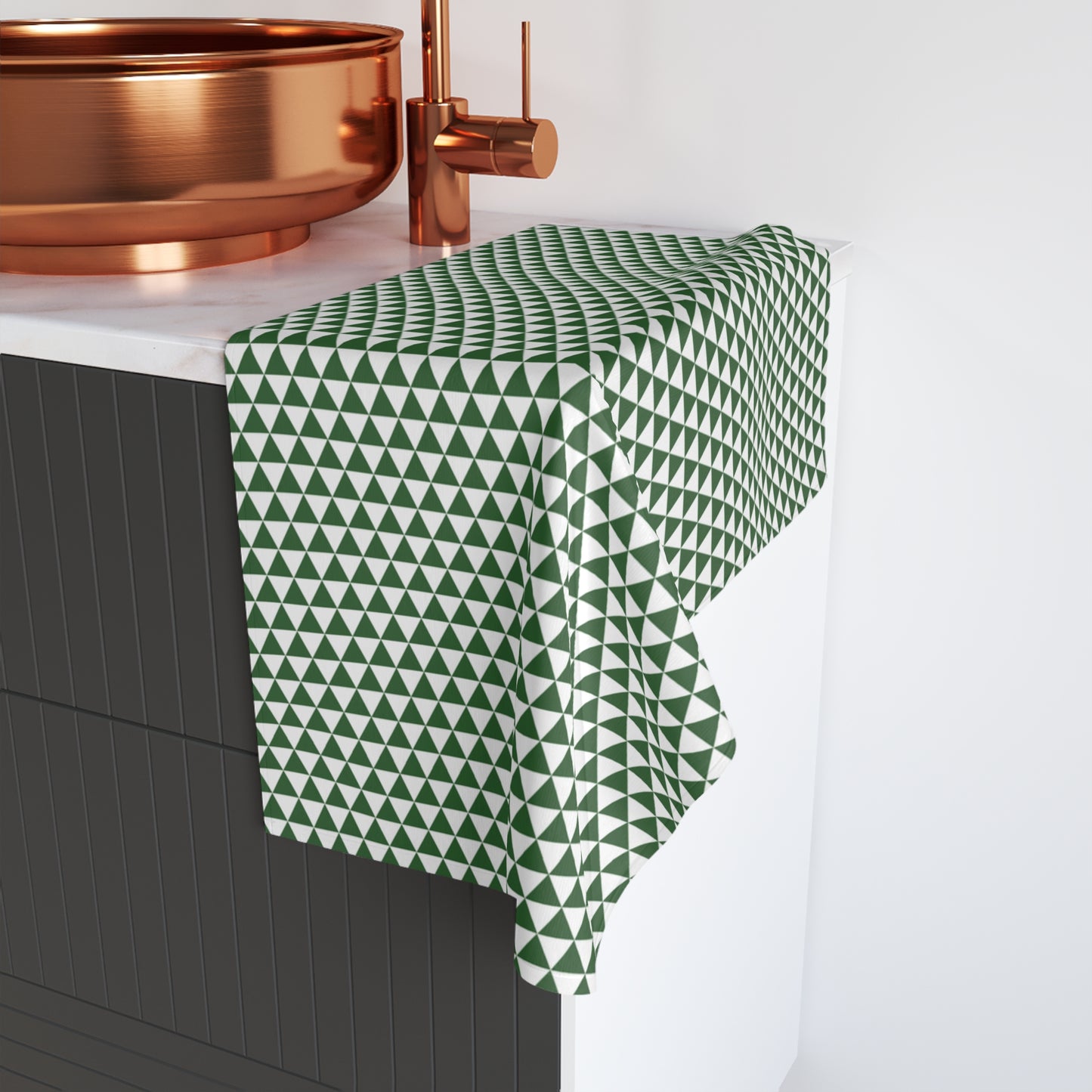 Green Triangle Holiday Hand Towel | Soft Cotton Back, Polyester Front, Festive Home Décor