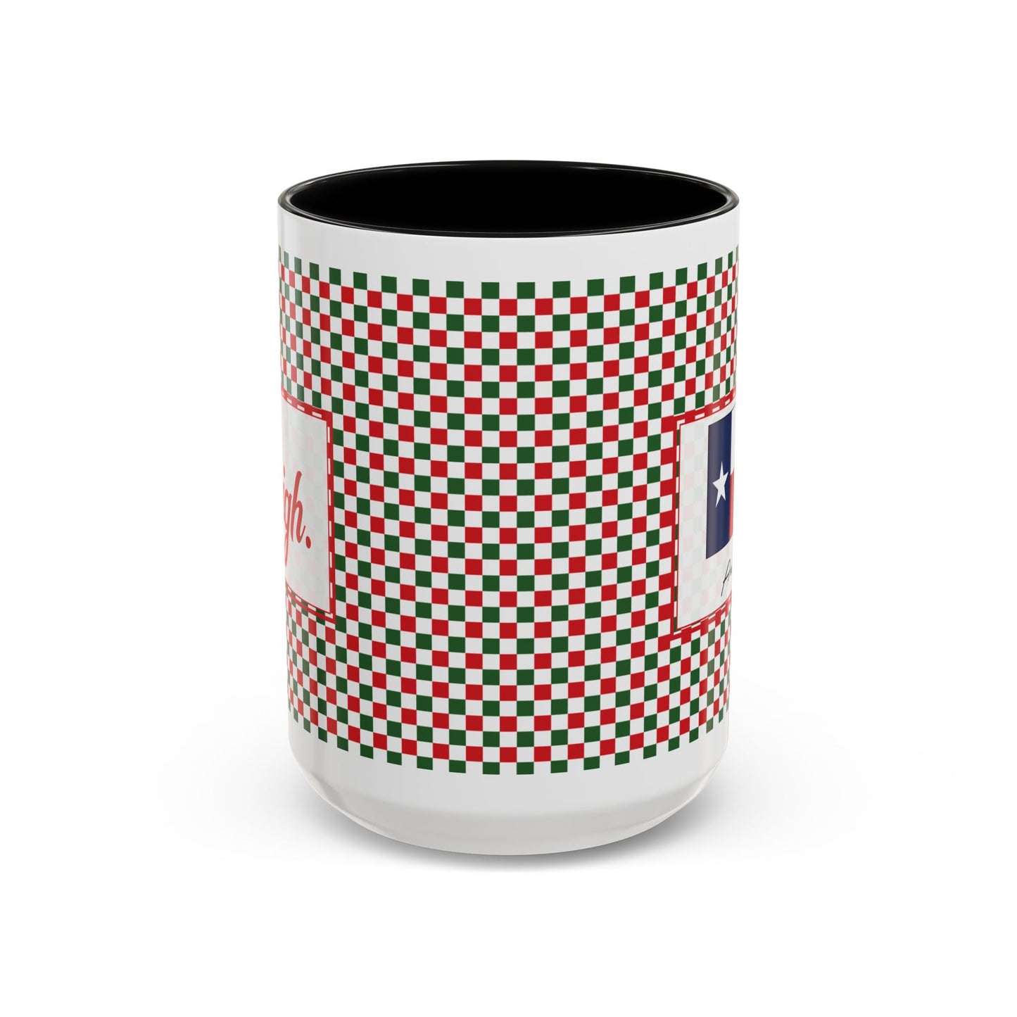 Sleigh- Christmas Checkered Personalizable Christmas Ceramic Mug (11oz, 15 oz)