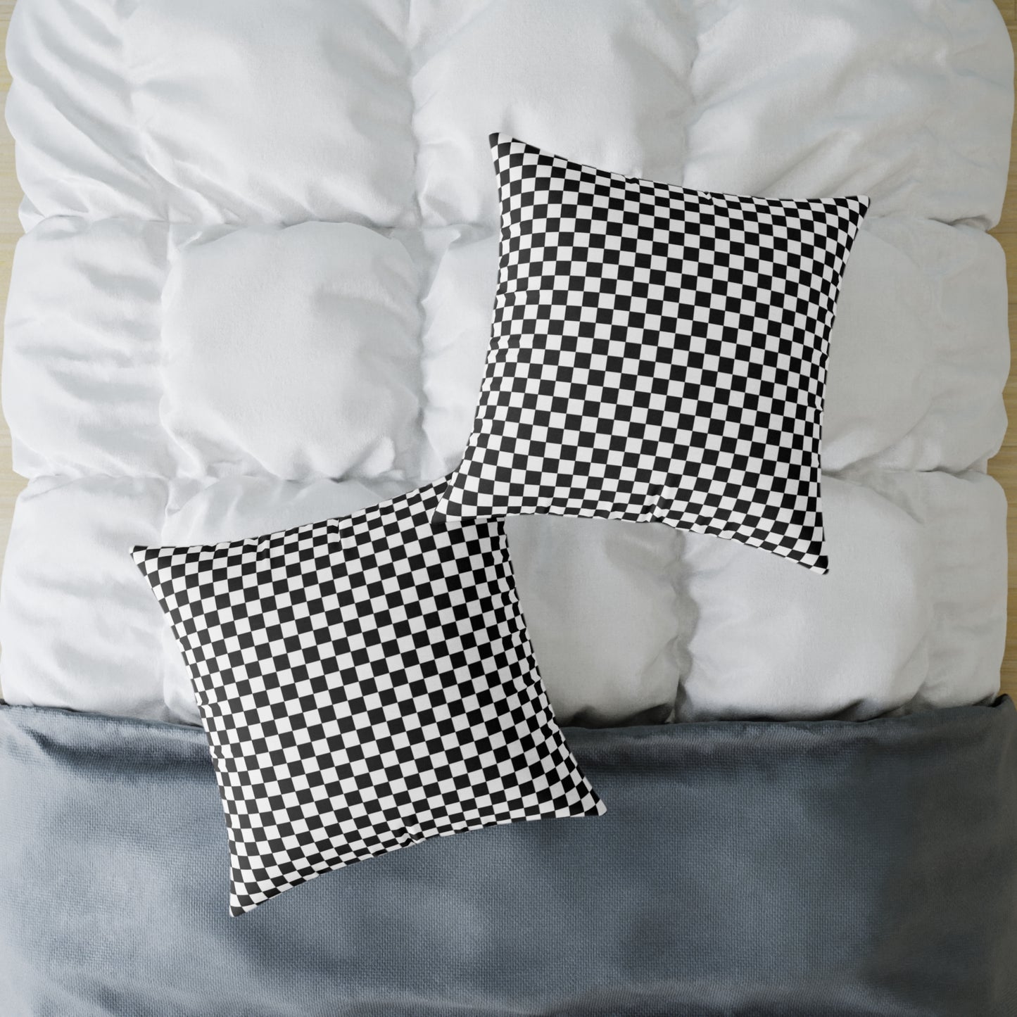 Black & White Check Christmas Decorative Pillow | Double‑Sided Poly Canvas Cushion, Vibrant Holiday Décor, 5 Sizes