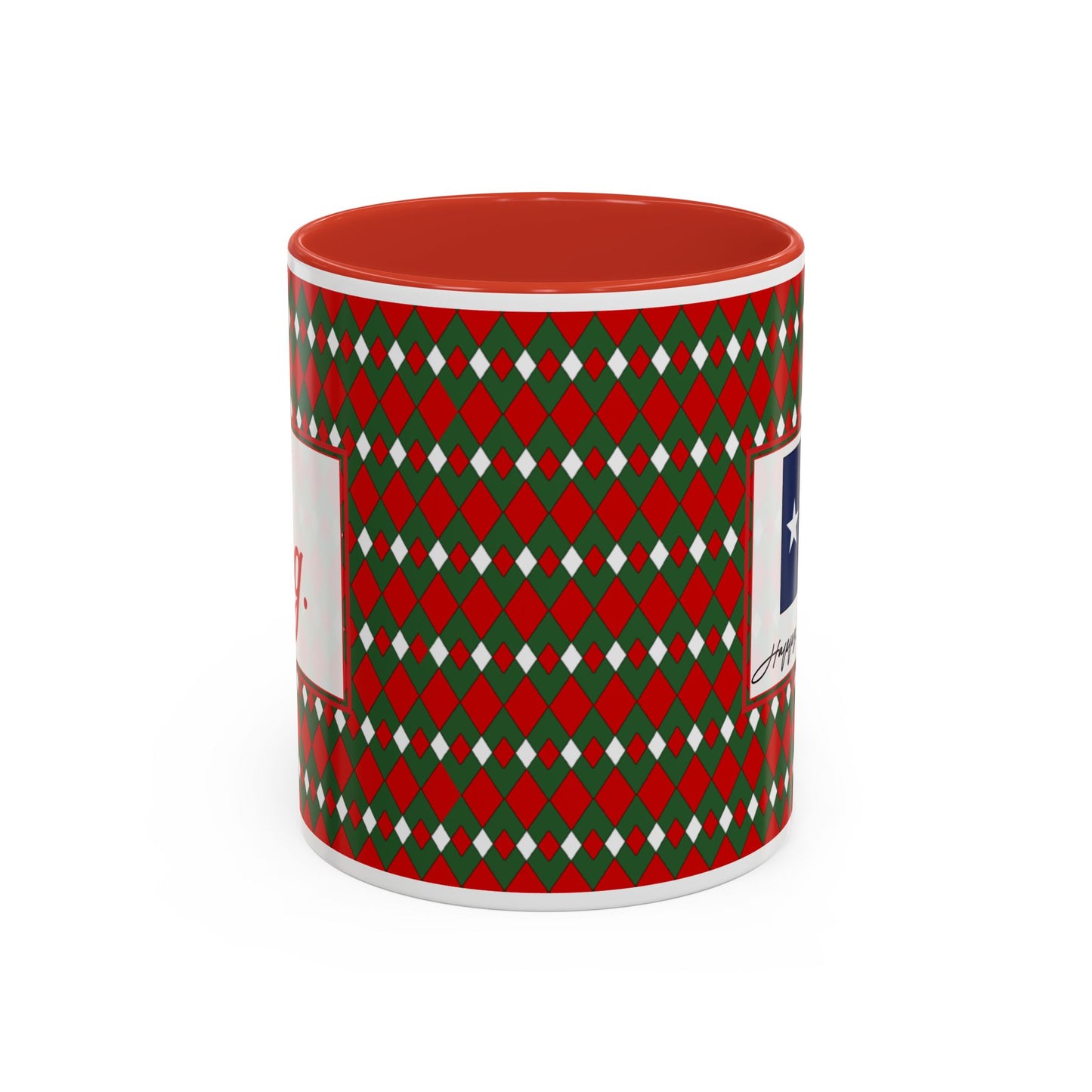 Nog- Christmas Fancy Argyle Personalizable Christmas Ceramic Mug (11oz, 15 oz)