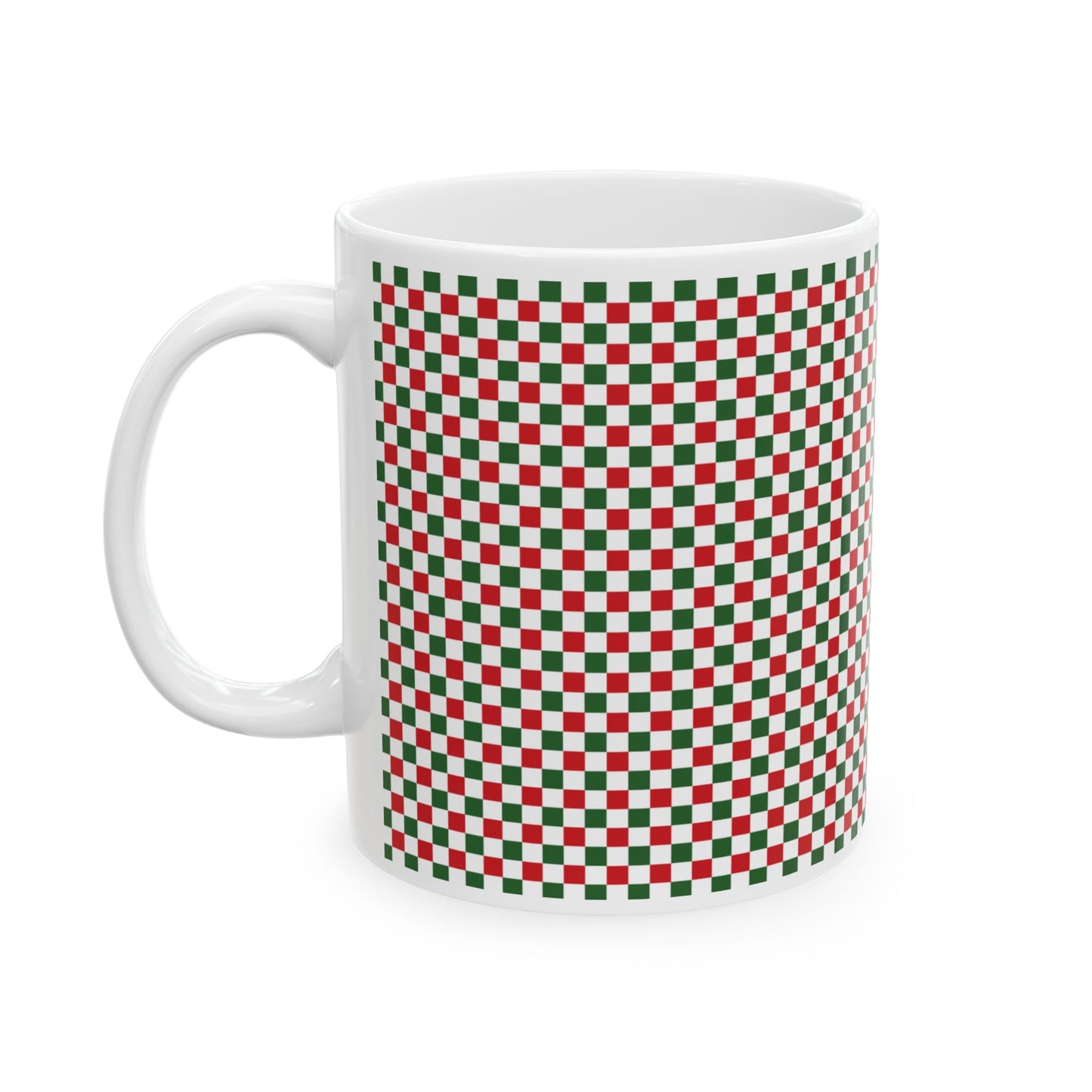 Christmas Red & Green Checkered Ceramic Mug, (11oz, 15oz)