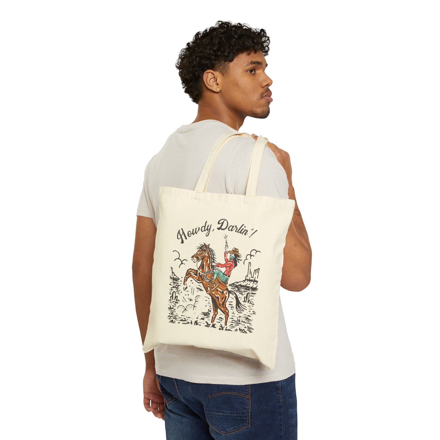Howdy, Darlin'! Texas State Cut-Out Valentines Personalize Custom Name Cotton Canvas Tote Bag
