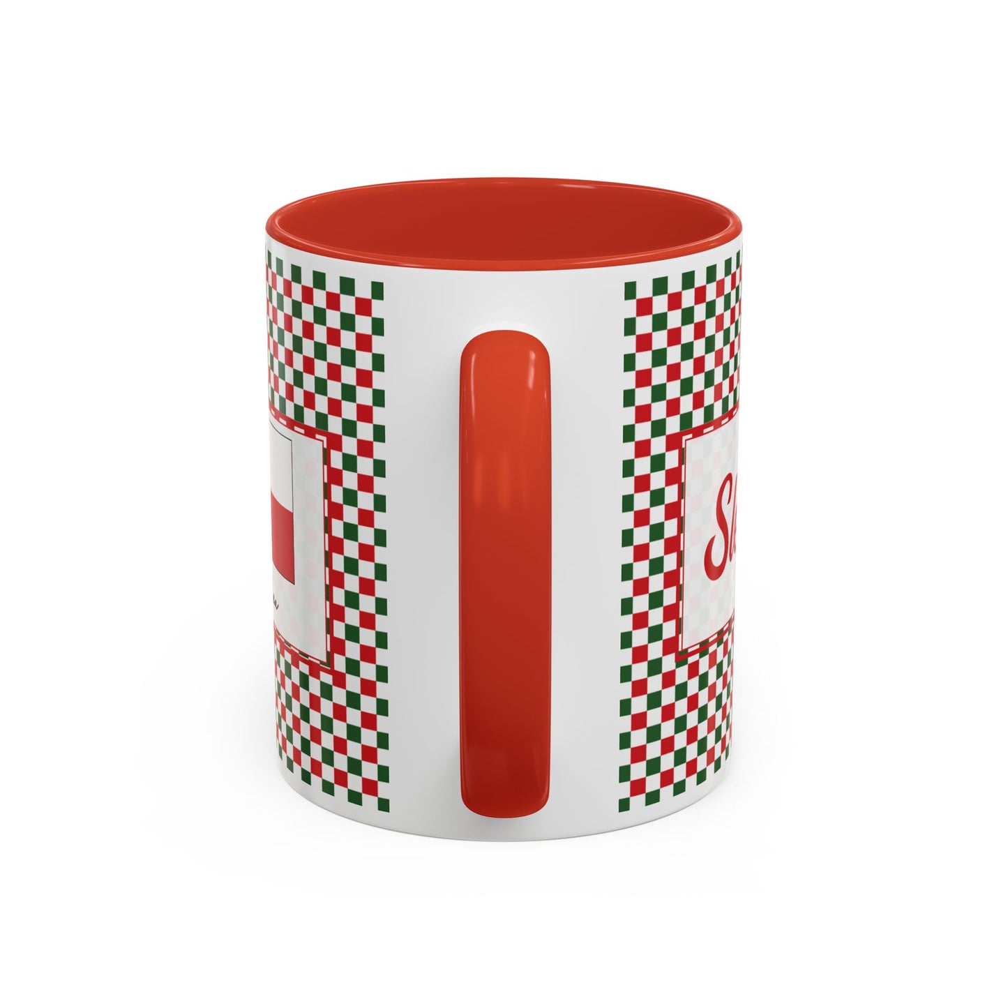 Sleigh- Christmas Checkered Personalizable Christmas Ceramic Mug (11oz, 15 oz)