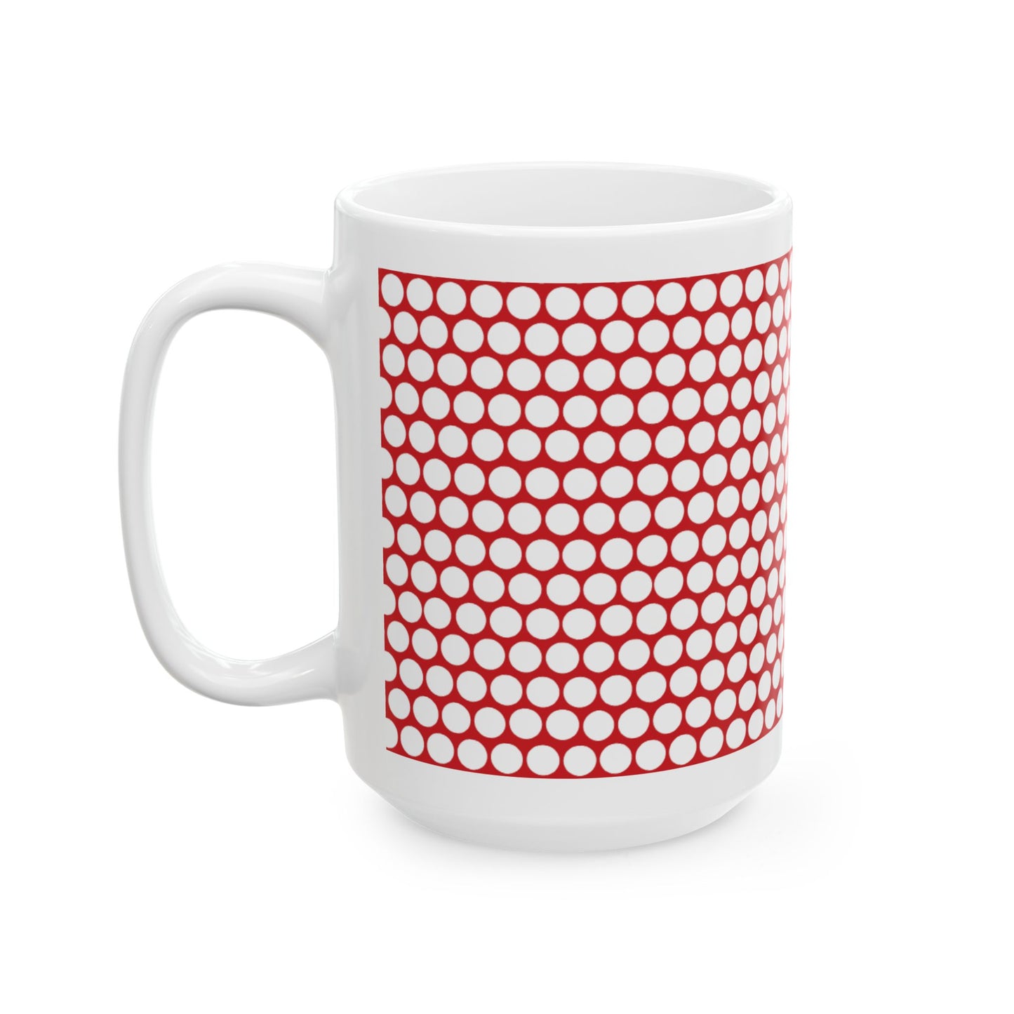 White Polka Dot on Red Ceramic Mug, (11oz, 15oz)