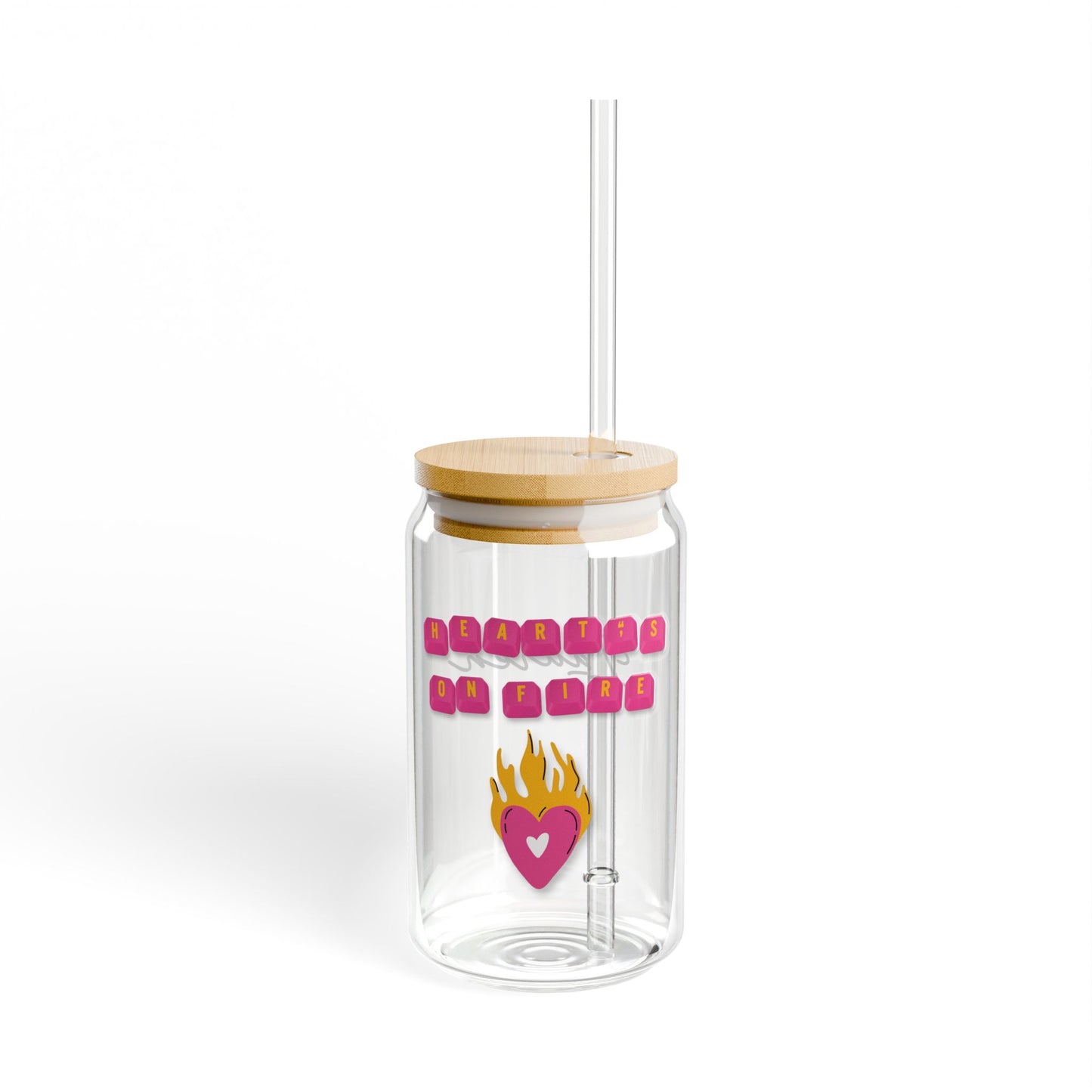Heart's On Fire Key Caps Flaming Heart Valentines Personalizable Custom Name Sipper Glass, 16oz