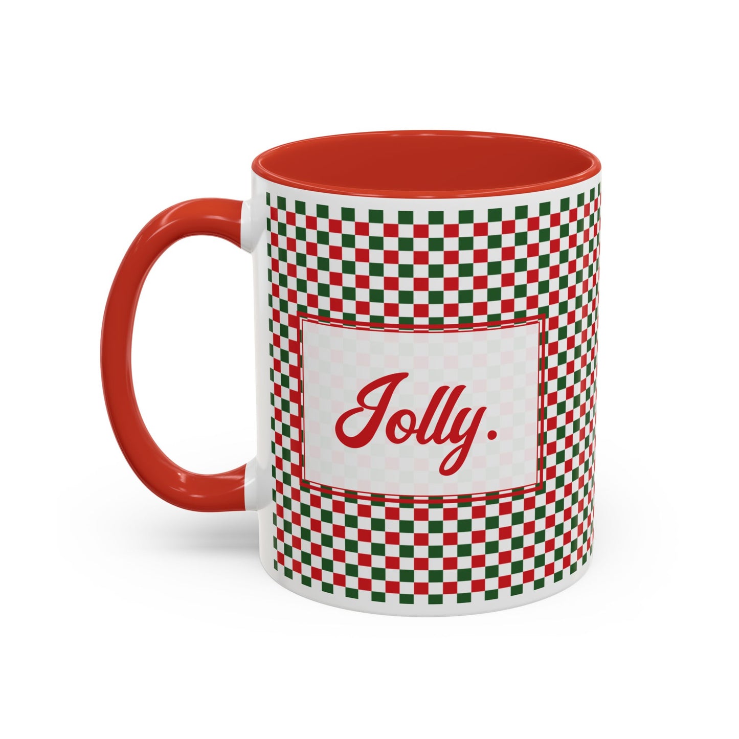 Jolly- Christmas Checkered Personalizable Christmas Ceramic Mug (11oz, 15 oz)