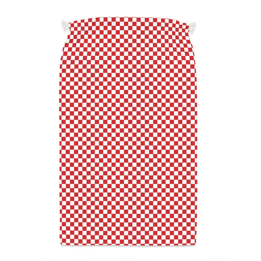 Red Check All-Over Print Reusable Cloth Gift Sack |  Large Drawstring Zero Waste Holiday Wrapping