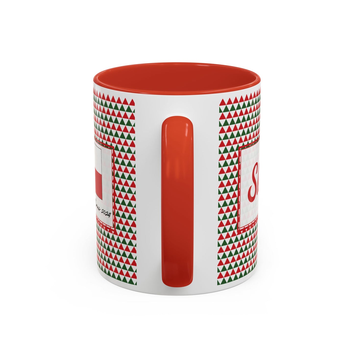 Sleigh- Red & Green Triangles Personalizable Christmas Ceramic Mug (11oz, 15 oz)