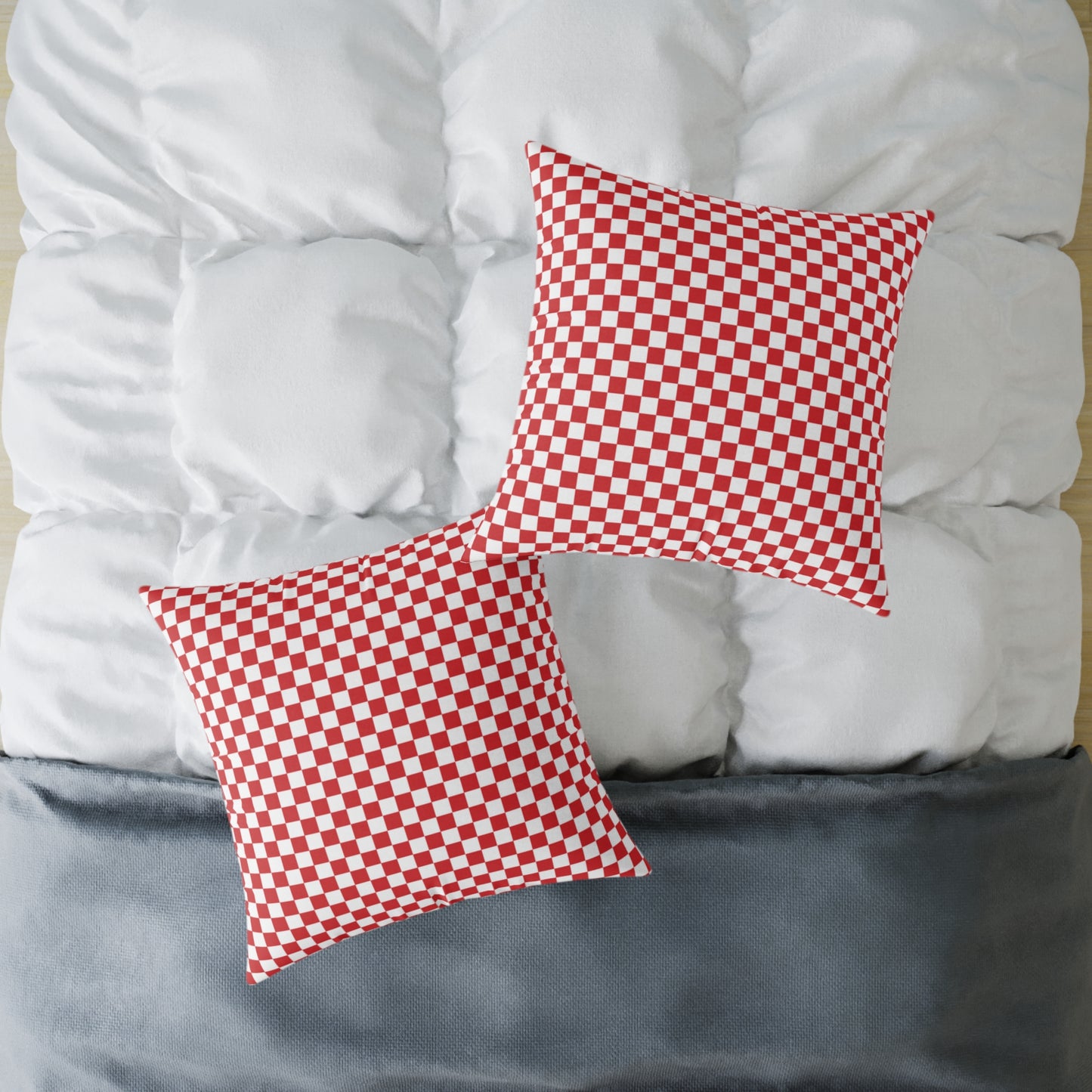 Red Check Checkered Pillow | Square Poly Canvas Home Decor, Throw Cushion for Living Room, Modern Bedroom, Wedding Gift