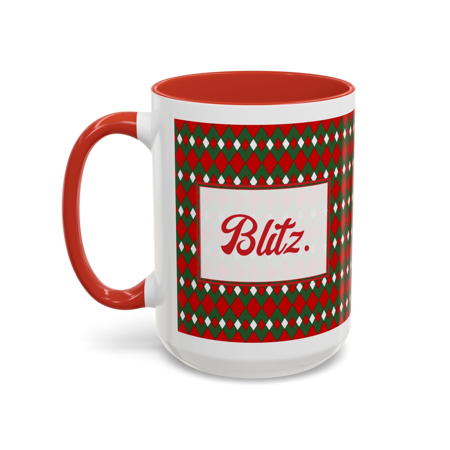 Blitz- Christmas Fancy Argyle Personalizable Christmas Ceramic Mug (11oz, 15 oz)