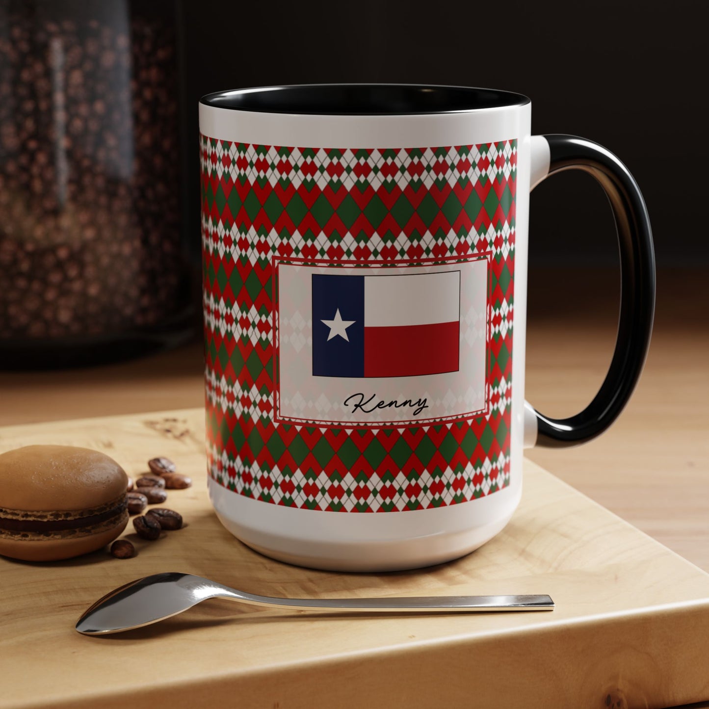 Nog- Christmas Extra Argyle Personalizable Christmas Ceramic Mug (11oz, 15 oz)