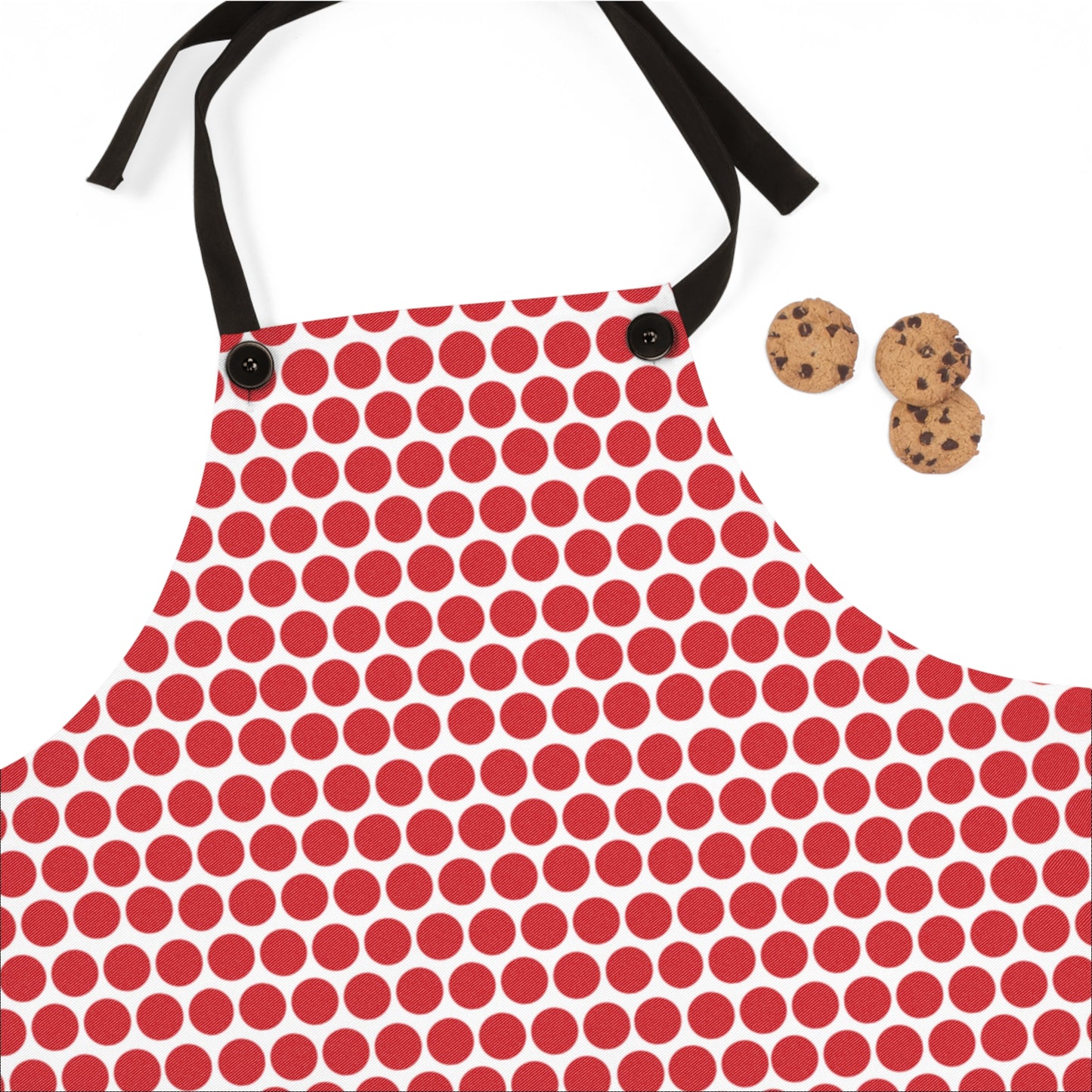 Red Polka Dot Holiday Apron | Lightweight 100% Polyester Twill, Detachable Black Twill Straps
