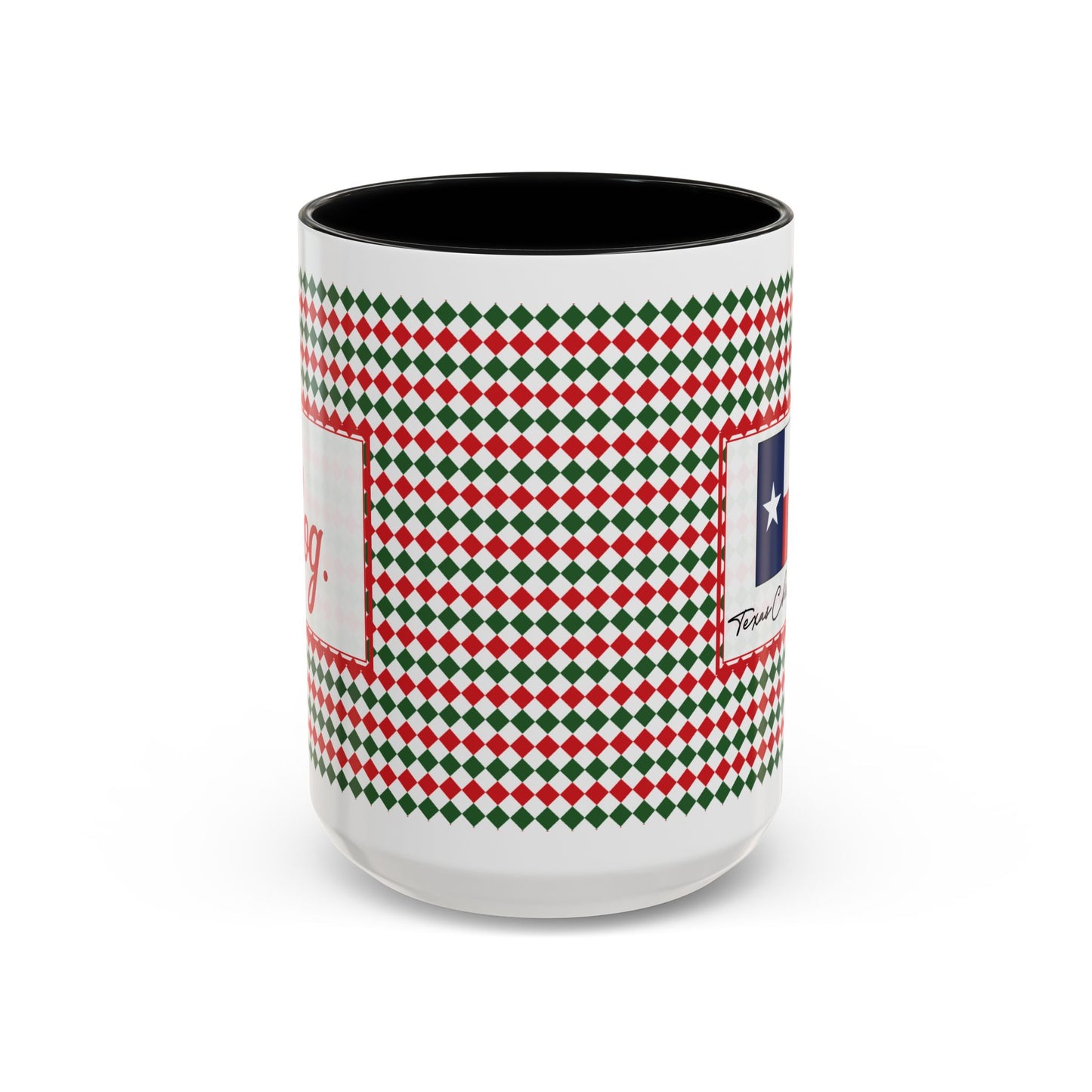 Nog- Christmas Argyle Personalizable Christmas Ceramic Mug (11oz, 15 oz)