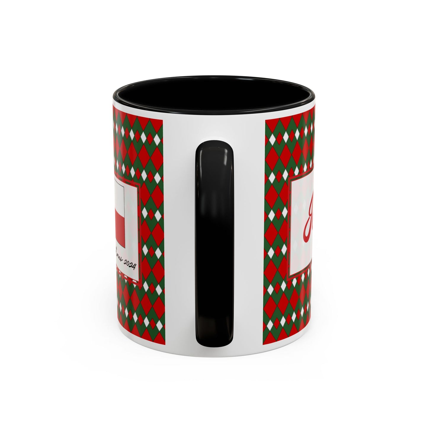 Jolly- Christmas Fancy Argyle Personalizable Christmas Ceramic Mug (11oz, 15 oz)