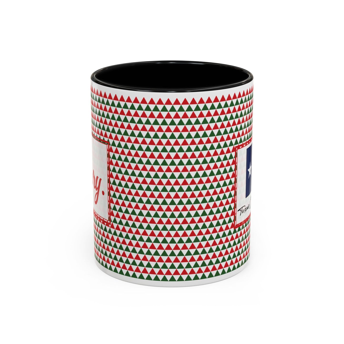 Merry- Red & Green Triangles Personalizable Christmas Ceramic Mug (11oz, 15 oz)