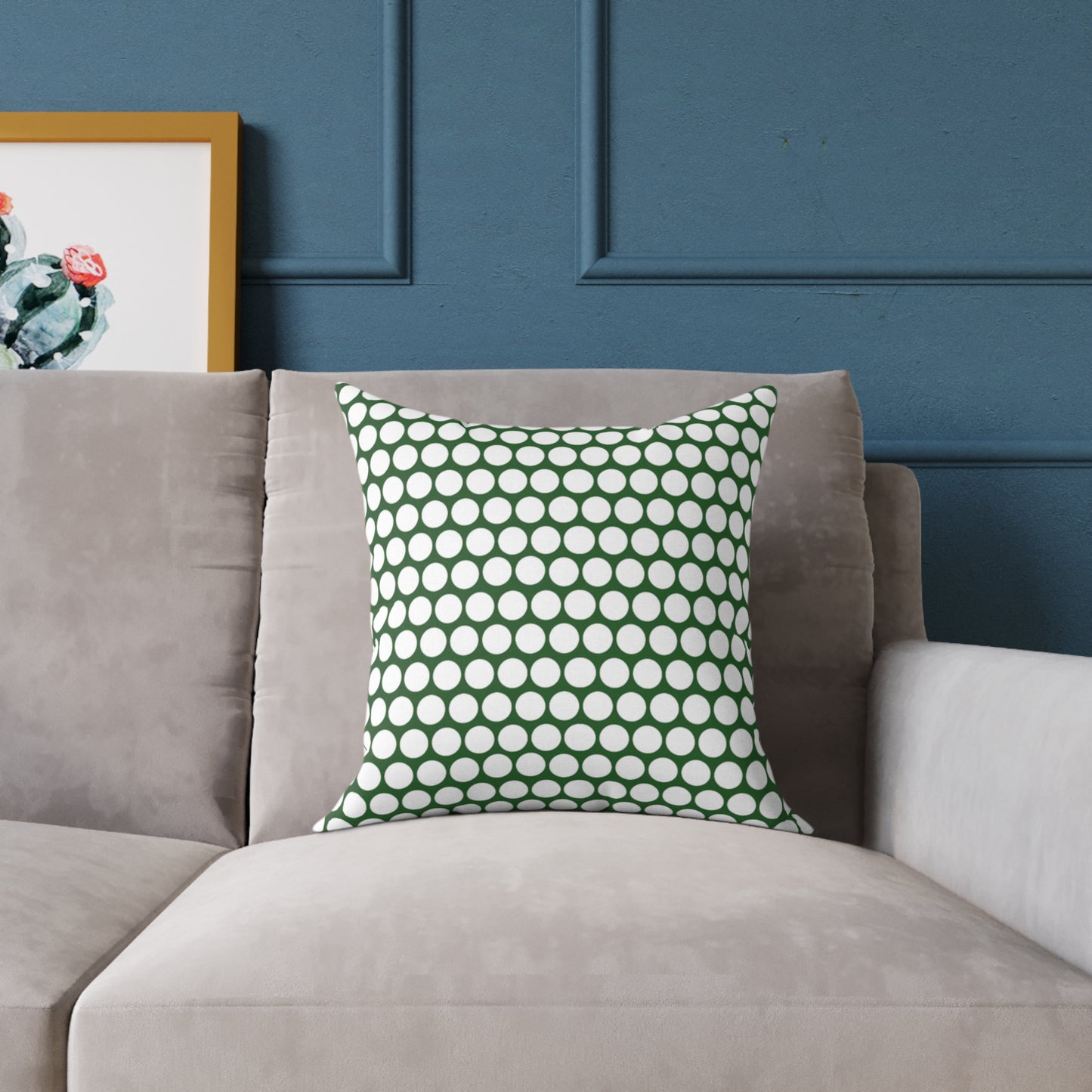 White Polka Dot on Green Christmas Decorative Pillow | Double‑Sided Poly Canvas Cushion, Vibrant Holiday Décor, 5 Sizes