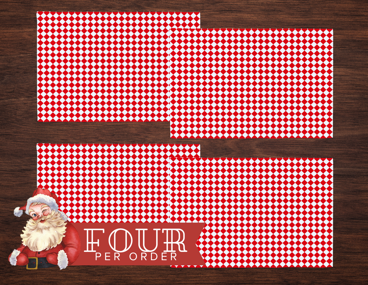 Red & White Argyle Polyester Placemats | Christmas Holiday Cloth Dining Mat Set, Festive Diamond Check Décor