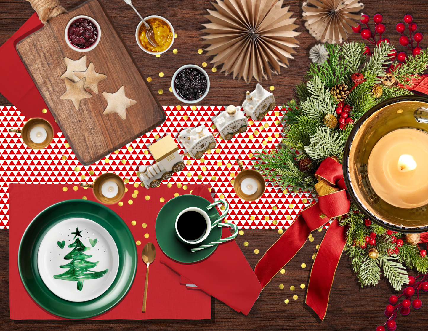 Red Holiday Napkin Set | 4 Washable Cloth Napkins, Festive Christmas Table Decor