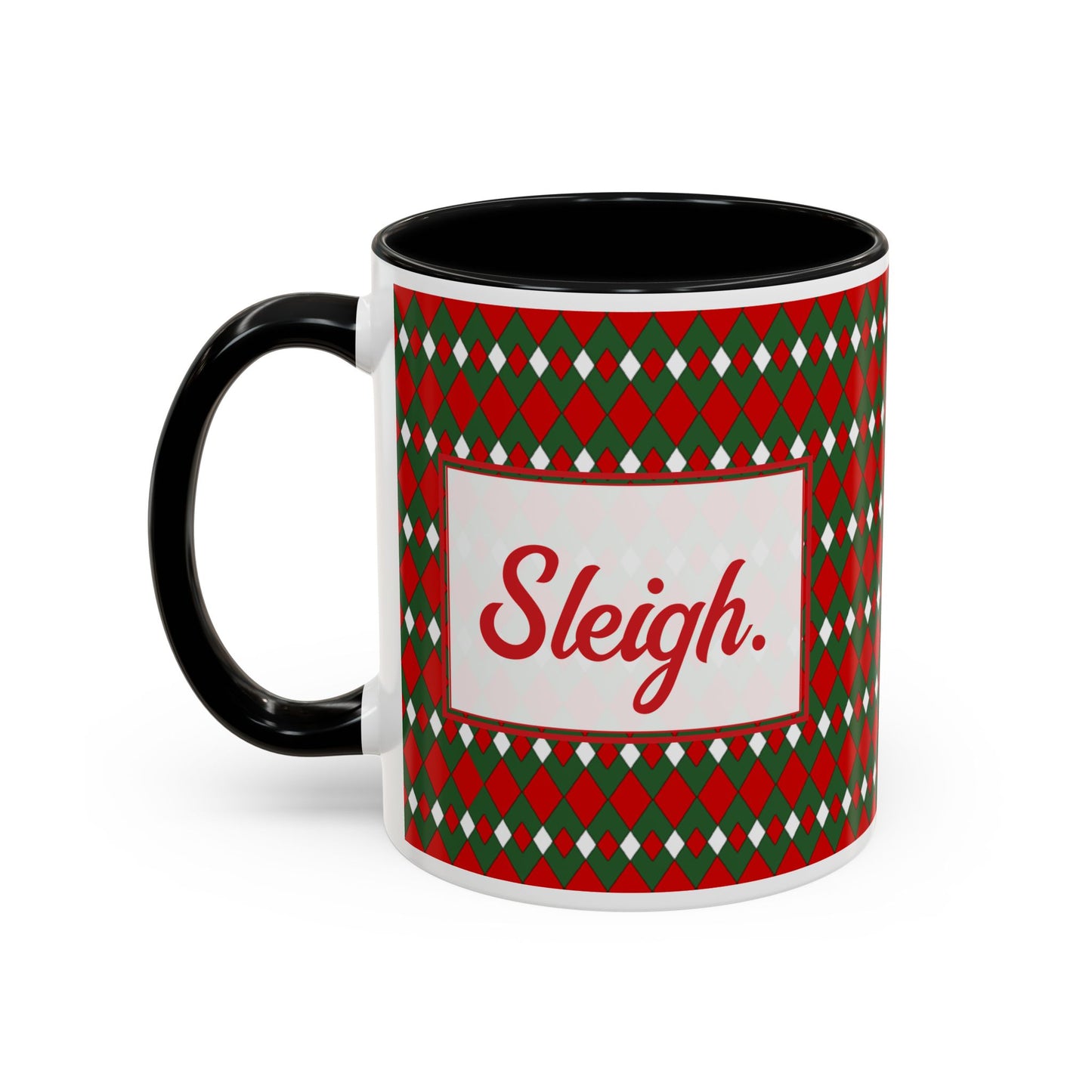 Sleigh- Christmas Fancy Argyle Personalizable Christmas Ceramic Mug (11oz, 15 oz)