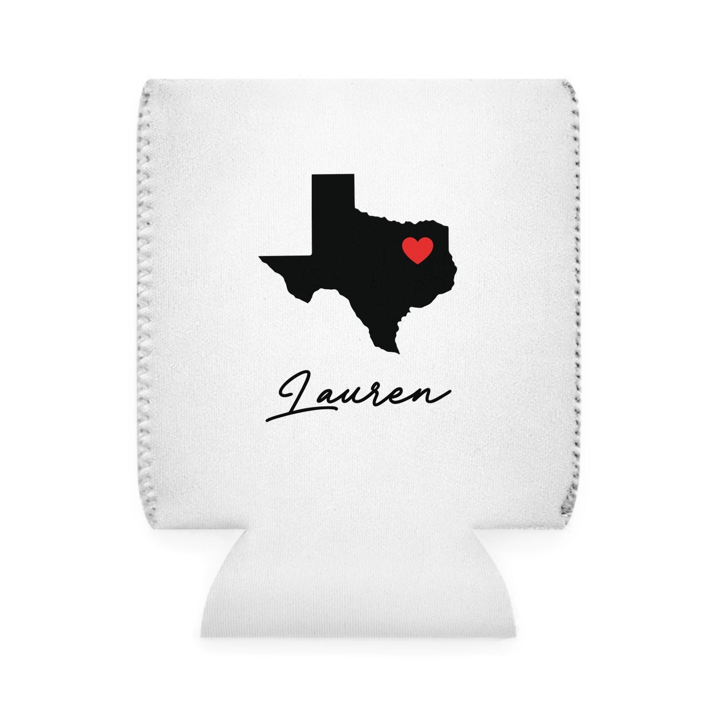 Hi. I Love You. Valentines Texas State Cut-Out Personalize Custom Name Can Cooler Sleeve