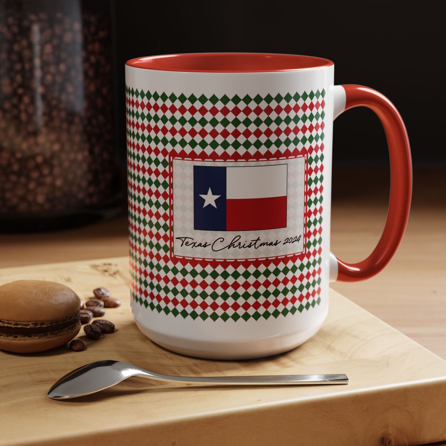 Nog- Christmas Argyle Personalizable Christmas Ceramic Mug (11oz, 15 oz)