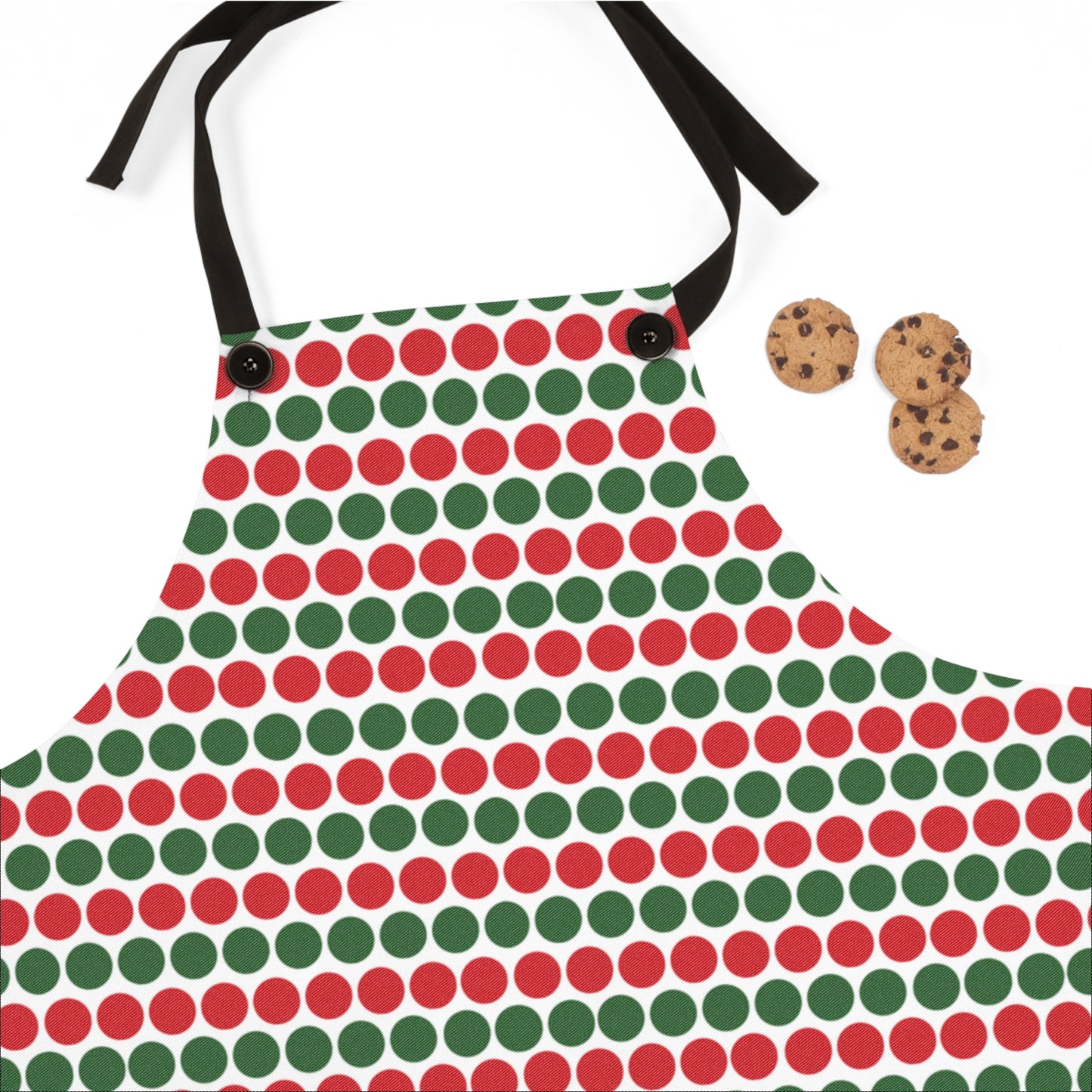 Red & Green Polka Dot Striped Holiday Apron | Lightweight 100% Polyester Twill, Detachable Black Twill Straps