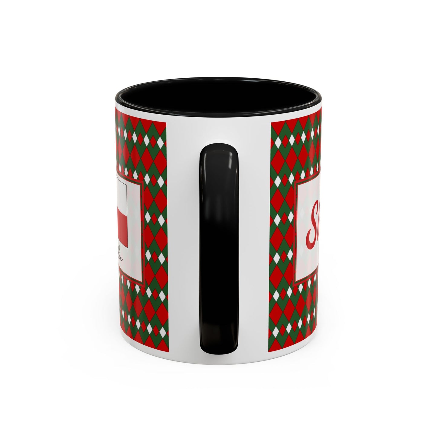 Sleigh- Christmas Fancy Argyle Personalizable Christmas Ceramic Mug (11oz, 15 oz)