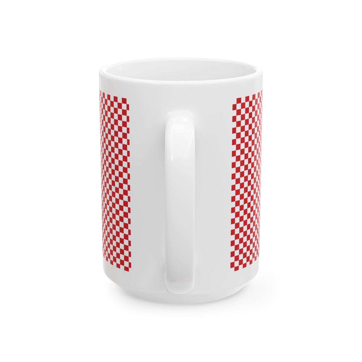 Red Checkered Ceramic Mug, (11oz, 15oz)