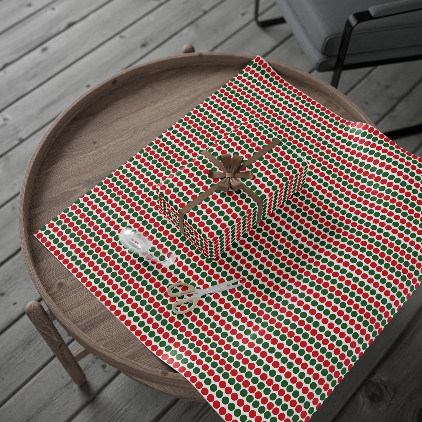 Red & Green Polka Dot Striped Wrapping Paper | Luxury Matte or Glossy Gift Wrap, 90gsm Fine Art Paper, 3 Sizes
